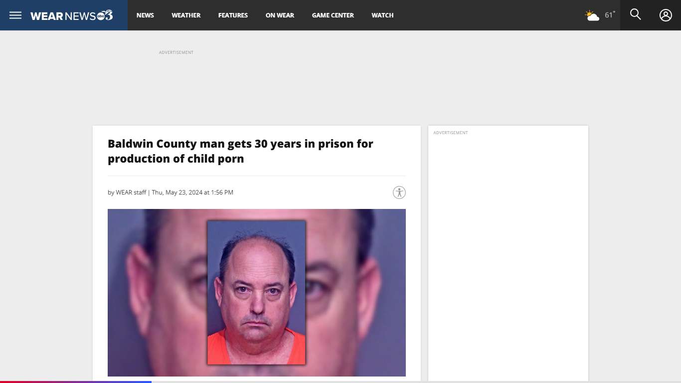 Baldwin County man gets 30 years in prison for production of child porn